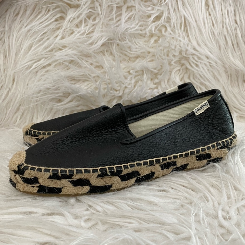 black leather soludos slip on espadrille